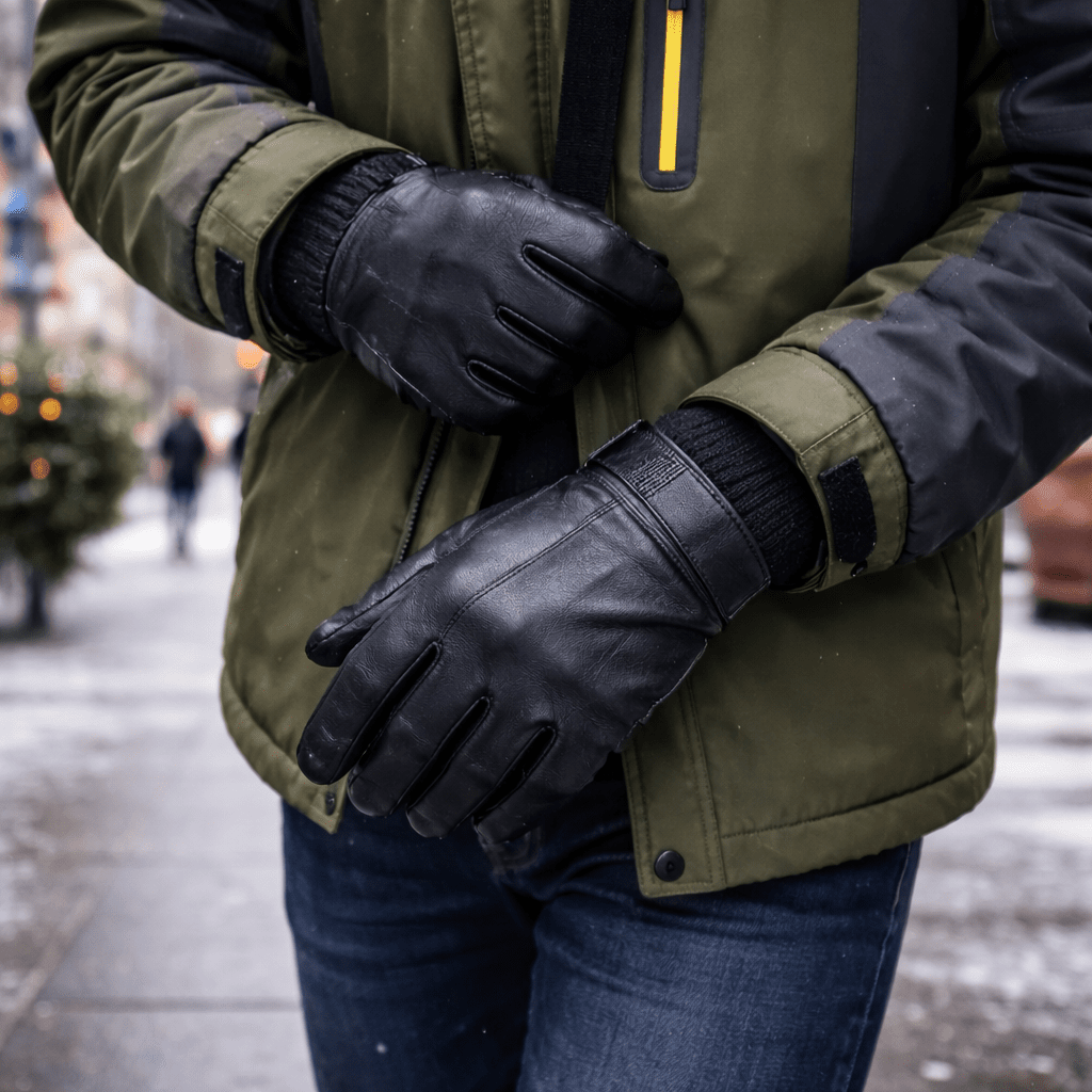 Mens Leather Gloves, Black Leather Gloves for Men, Warm Winter Gloves with Soft Lining for Business and City Wear