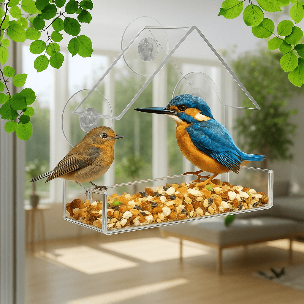 Window Bird Feeders with Strong Suction Cups, Clear Bird Feeder for Window, Weatherproof Garden Bird Feeder_00