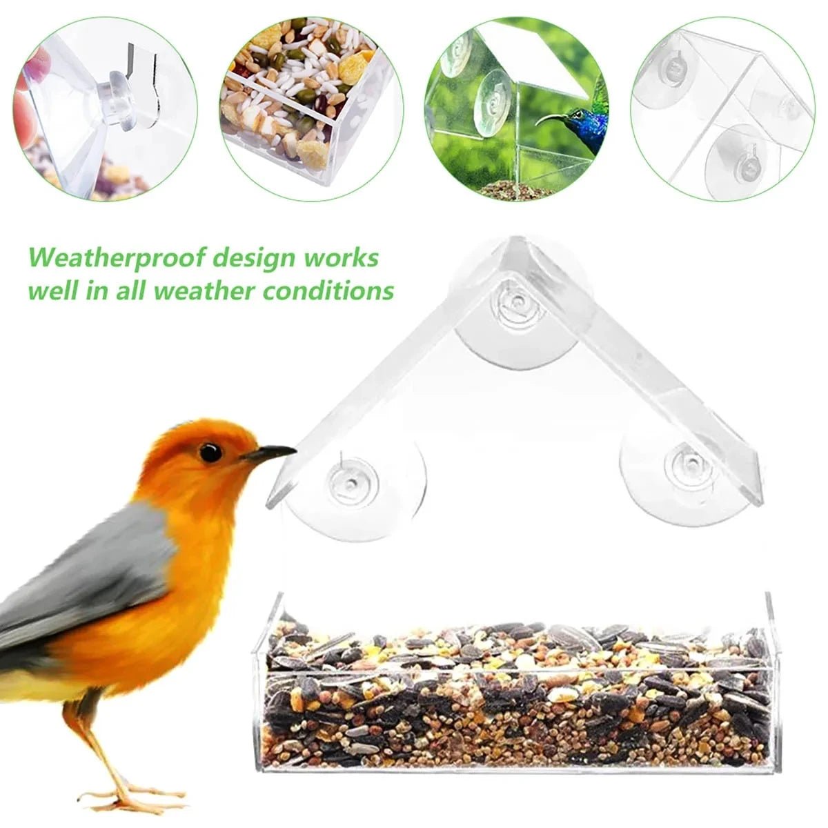 Window Bird Feeders with Strong Suction Cups, Clear Bird Feeder for Window, Weatherproof Garden Bird Feeder_05