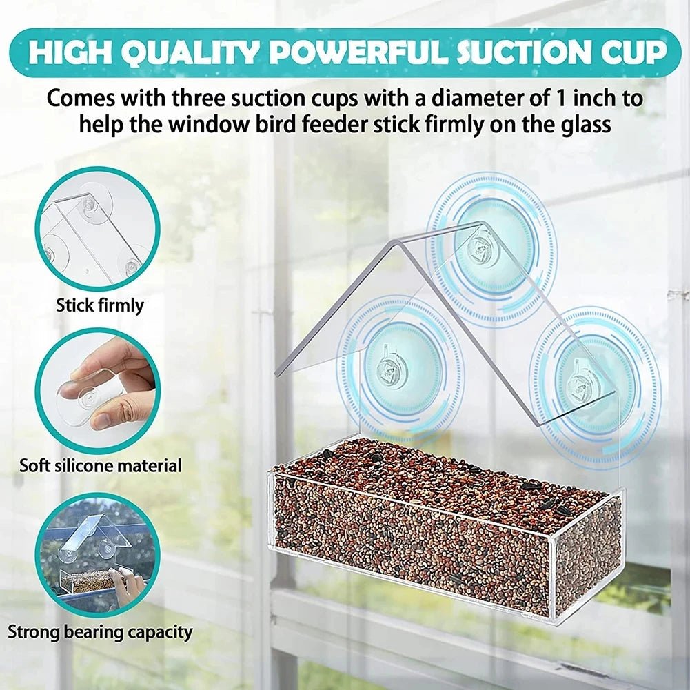 Window Bird Feeders with Strong Suction Cups, Clear Bird Feeder for Window, Weatherproof Garden Bird Feeder_06
