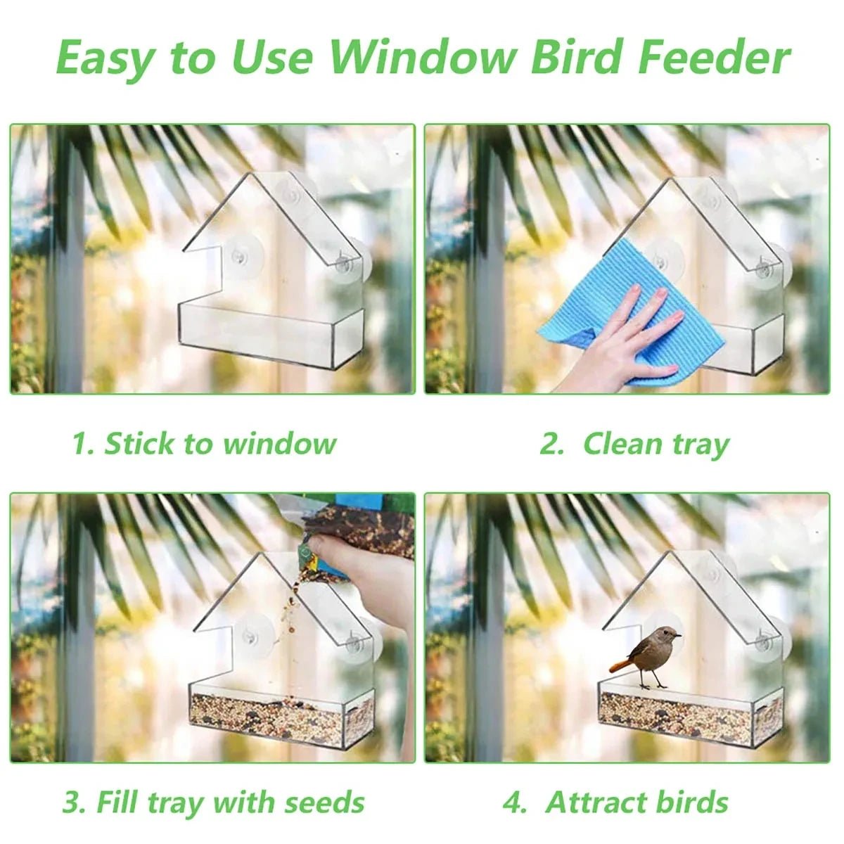 Window Bird Feeders with Strong Suction Cups, Clear Bird Feeder for Window, Weatherproof Garden Bird Feeder_07