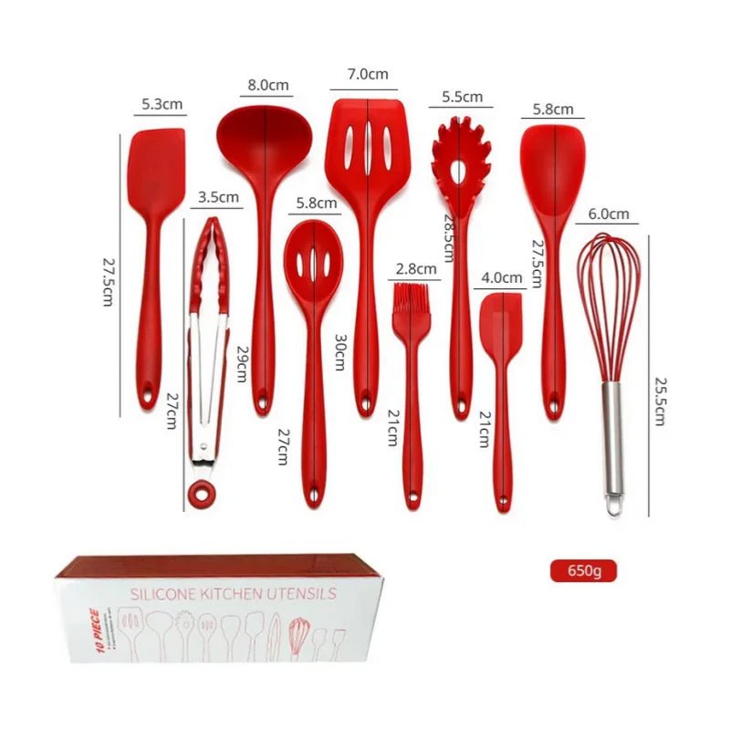 Kitchen Utensils Set, Silicone Kitchen Utensil Set 10 Piece, Heat Resistant Cooking Utensils with Steel Handles_06