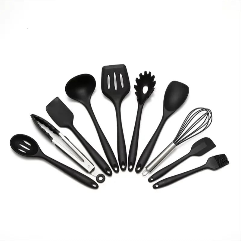Kitchen Utensils Set, Silicone Kitchen Utensil Set 10 Piece, Heat Resistant Cooking Utensils with Steel Handles_07