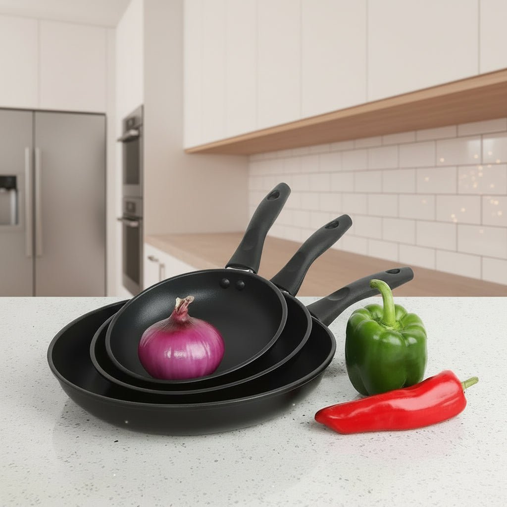 Non Stick Frying Pans, 3 Piece Frying Pan Set, Dishwasher Safe Aluminium Non Stick Pan Set with Cool Handles_01