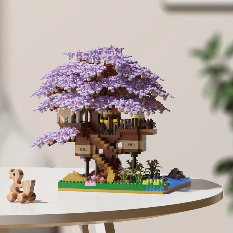Cherry Blossom Treehouse Building Blocks, 500+ Piece Micro Building Blocks Set, Model Kit, Toys for 8 Year Olds_06