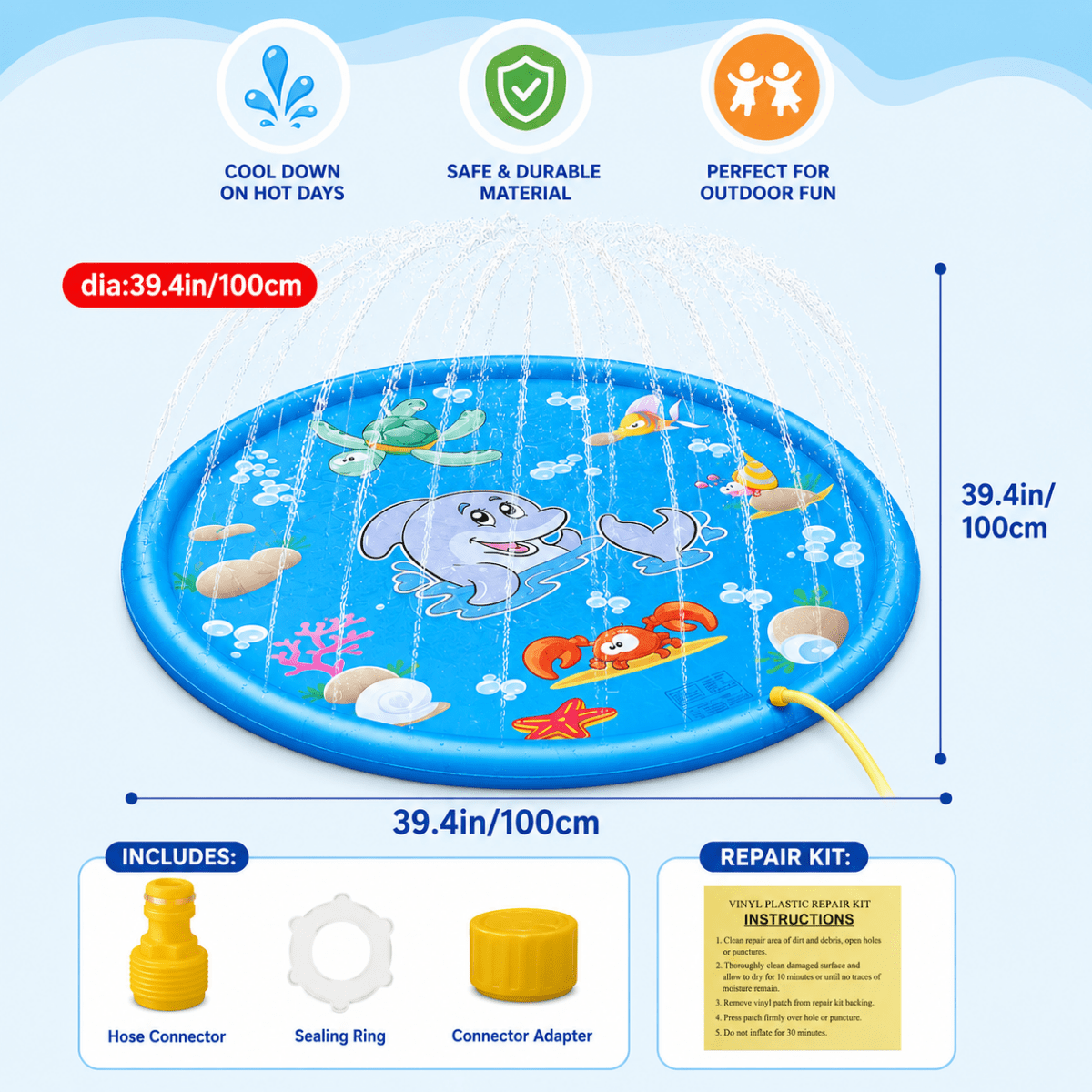 Inflatable Water Play Mat with Spray Function, Splash Pad for Garden Yard and Patio, Outdoor Water Toy for Kids_03