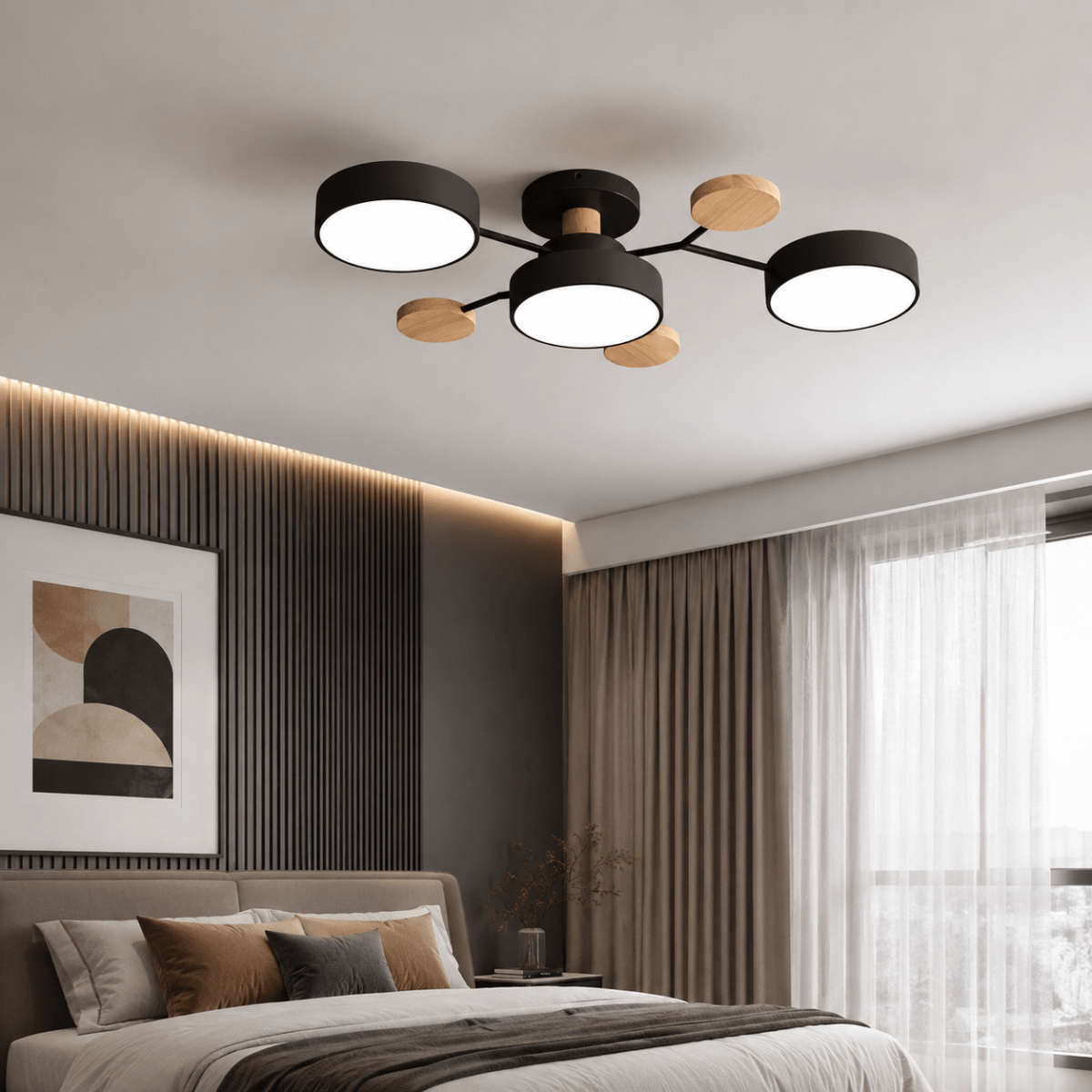 Ceiling Lights for Living Room, Round Hallway Ceiling Light in Wood and Iron – image 5
