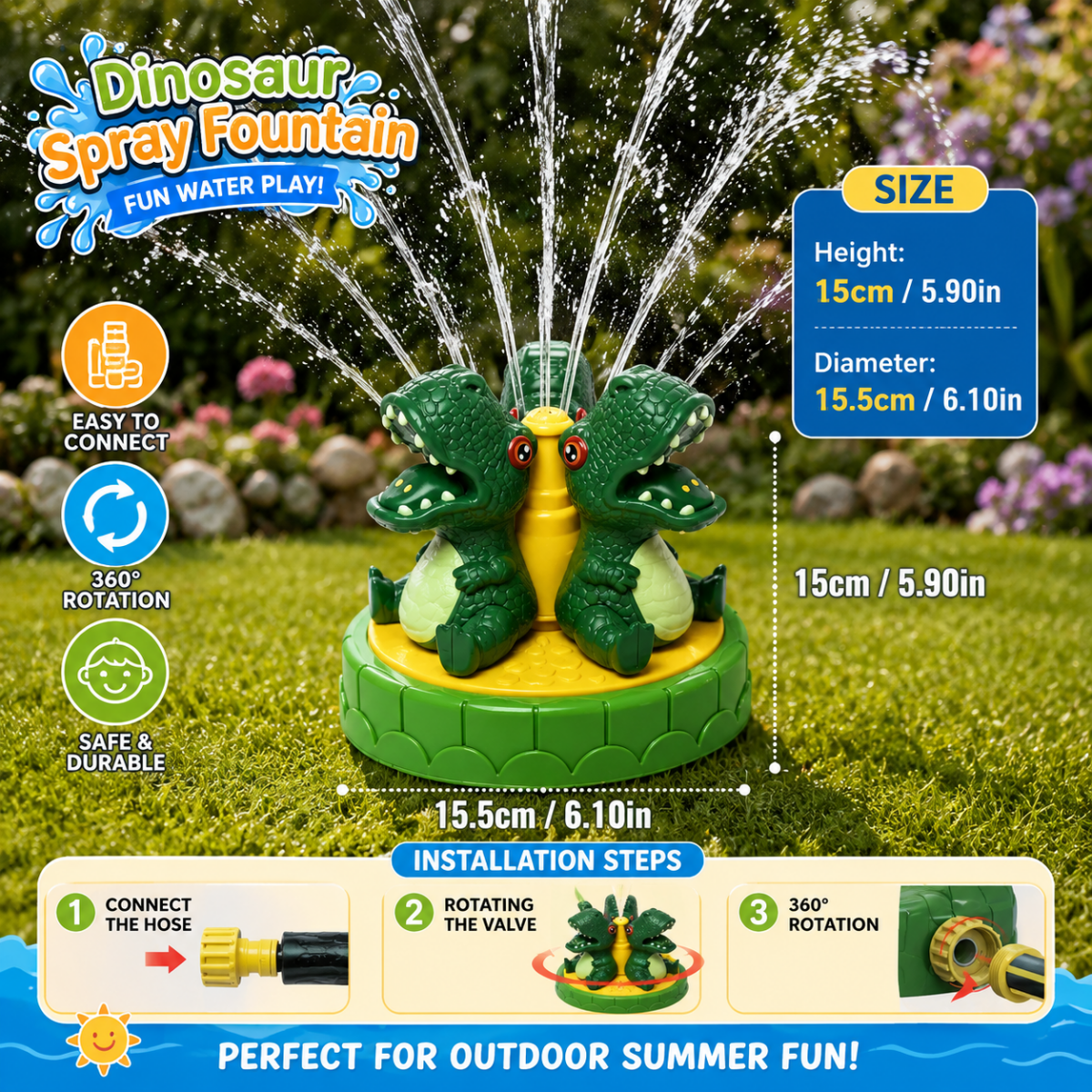 Garden Sprinkler Toy Interactive Dinosaur, Water Sprinkler for Kids with Spray Effects, Dinosaur Toy for Garden Parties_04