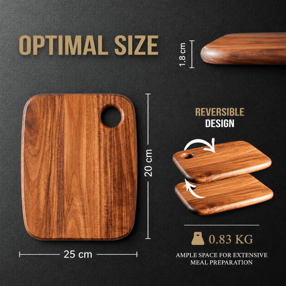 Wooden Chopping Board 25 x 20 cm, Wood Cutting Board for Kitchen, Wooden Board for Serving Platters and Food Prep_05
