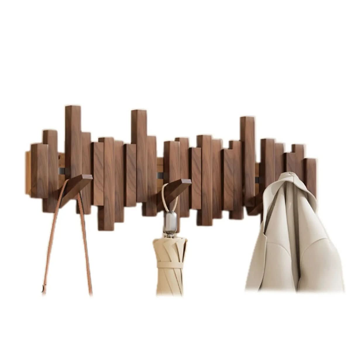 Wall Mounted Coat Hooks in Piano Key Design, Wooden Coat Rack with Foldable Hooks, Hallway Coat Rack for Bedroom_06