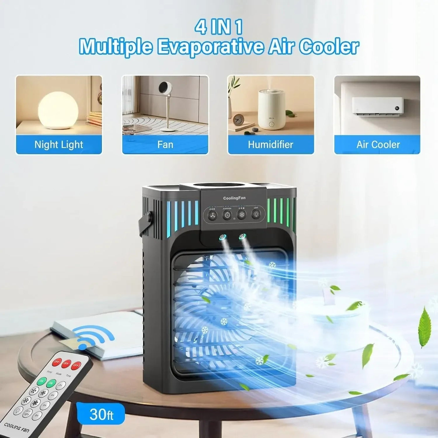 Compact Air Cooler | Evaporative Cooling Fan with Remote & 3 Speed Settings | Personal Comfort for Small Spaces 1