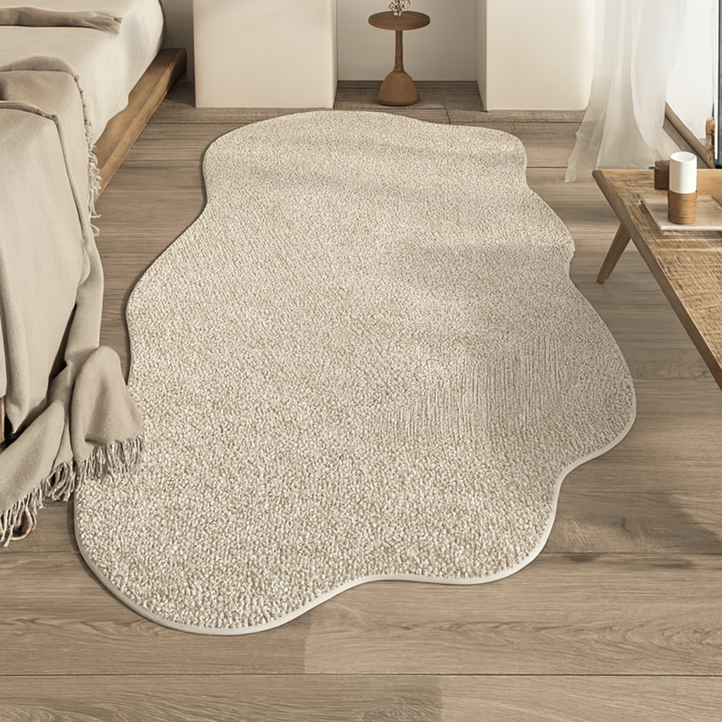 Living Room Rug, Abstract Cream Rug with Non Slip Backing, Small Bedroom Rug with Irregular Edges_03
