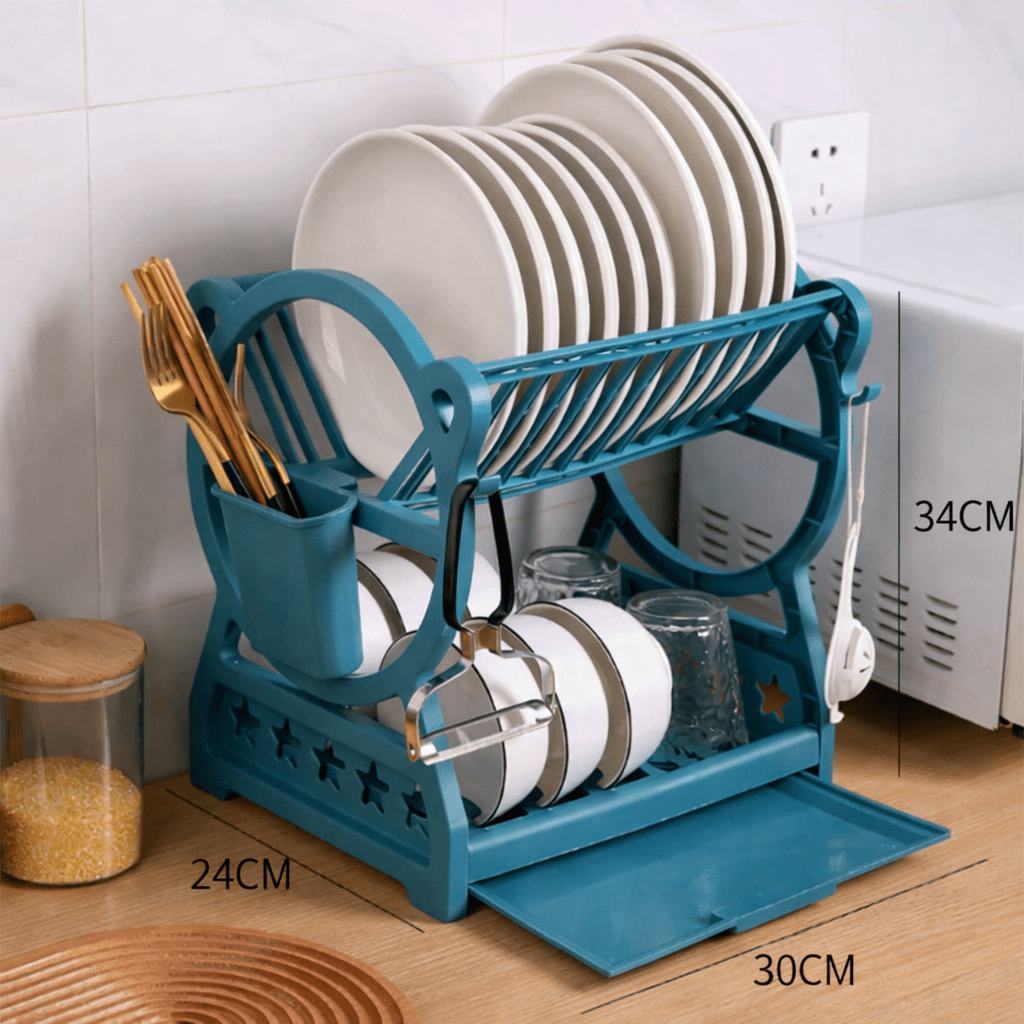Dish Drainer with Drip Tray, 2 Tier Dish Rack with Cutlery Holder, Sink Drainer, Dish Drying Rack for Kitchen_05