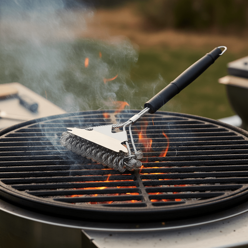 BBQ Cleaning Brush, Bristle Free Grill Brush with Scraper, Stainless Steel BBQ Grill Cleaner, BBQ Accessories_07