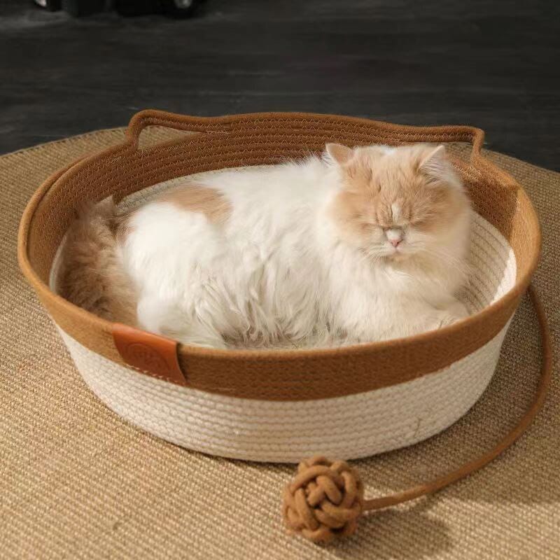 Cozy Haven | Cooling Cat Bed with Hand-Woven Design for Summer Comfort 3