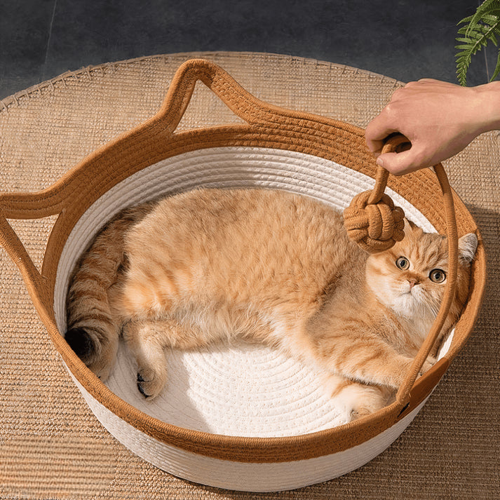 Cozy Haven | Cooling Cat Bed with Hand-Woven Design for Summer Comfort 9