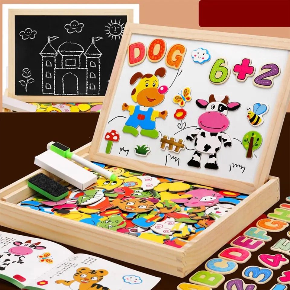 Magnetic Board and Chalkboard for Kids, Montessori Wooden Toys with Magnetic Stickers – image 6