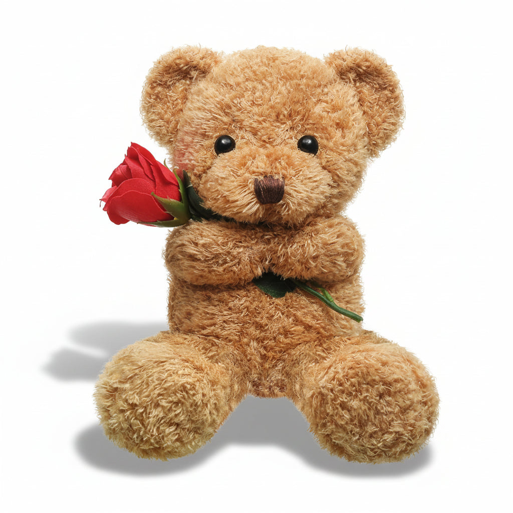 Cuddly Plush Bear | Soft Stuffed Animal with Romantic Rose Design | Ideal Gift for Affectionate Moments 0