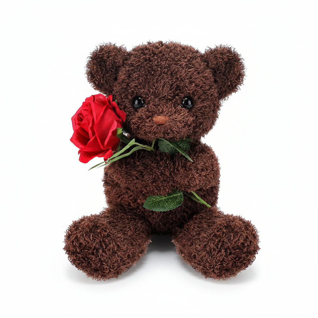 Cuddly Plush Bear | Soft Stuffed Animal with Romantic Rose Design | Ideal Gift for Affectionate Moments 1