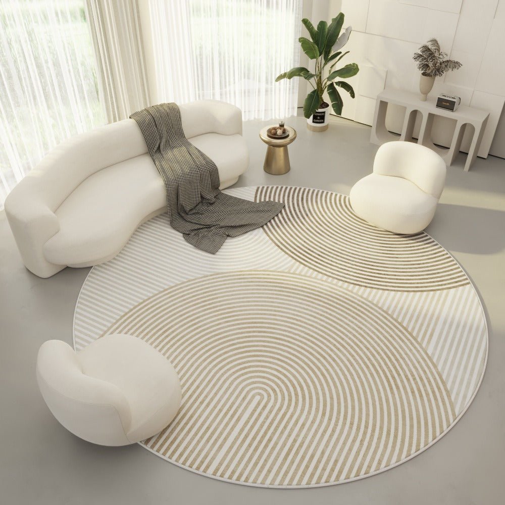 Round Living Room Rug, Circle Rug with Geometric Stripes, Soft Polyester Round Rugs for Bedroom and Office_01