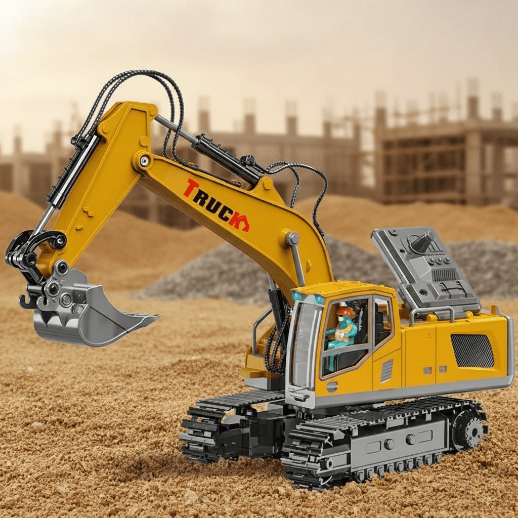Remote Control Excavator, Metal RC Excavator with Lights and Sound, RC Digger for Kids, Toy Digger for Sand Play