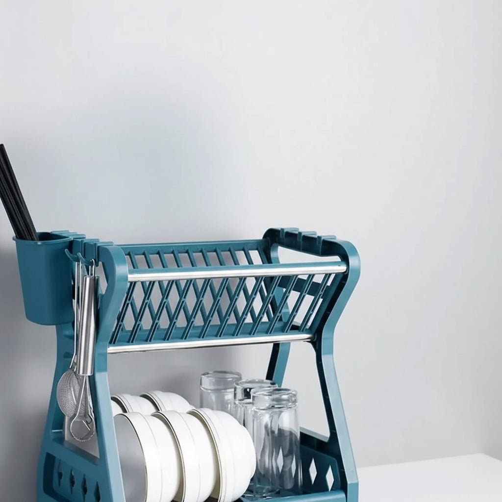Dish Drainer with Drip Tray, 2 Tier Dish Rack with Cutlery Holder, Sink Drainer, Dish Drying Rack for Kitchen_02
