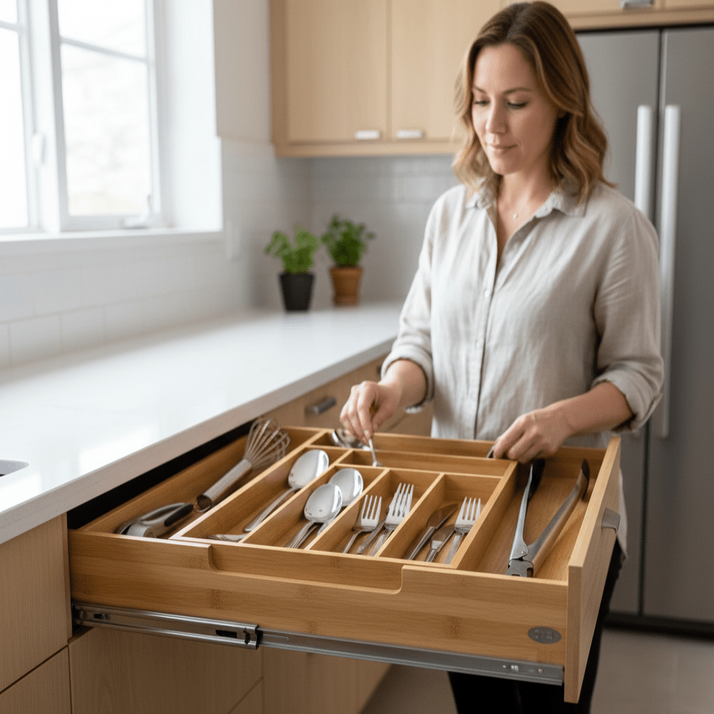 Kitchen Drawer Organiser, Bamboo Cutlery Tray, Expandable Cutlery Drawer Organiser, Wooden Cutlery Holder_00