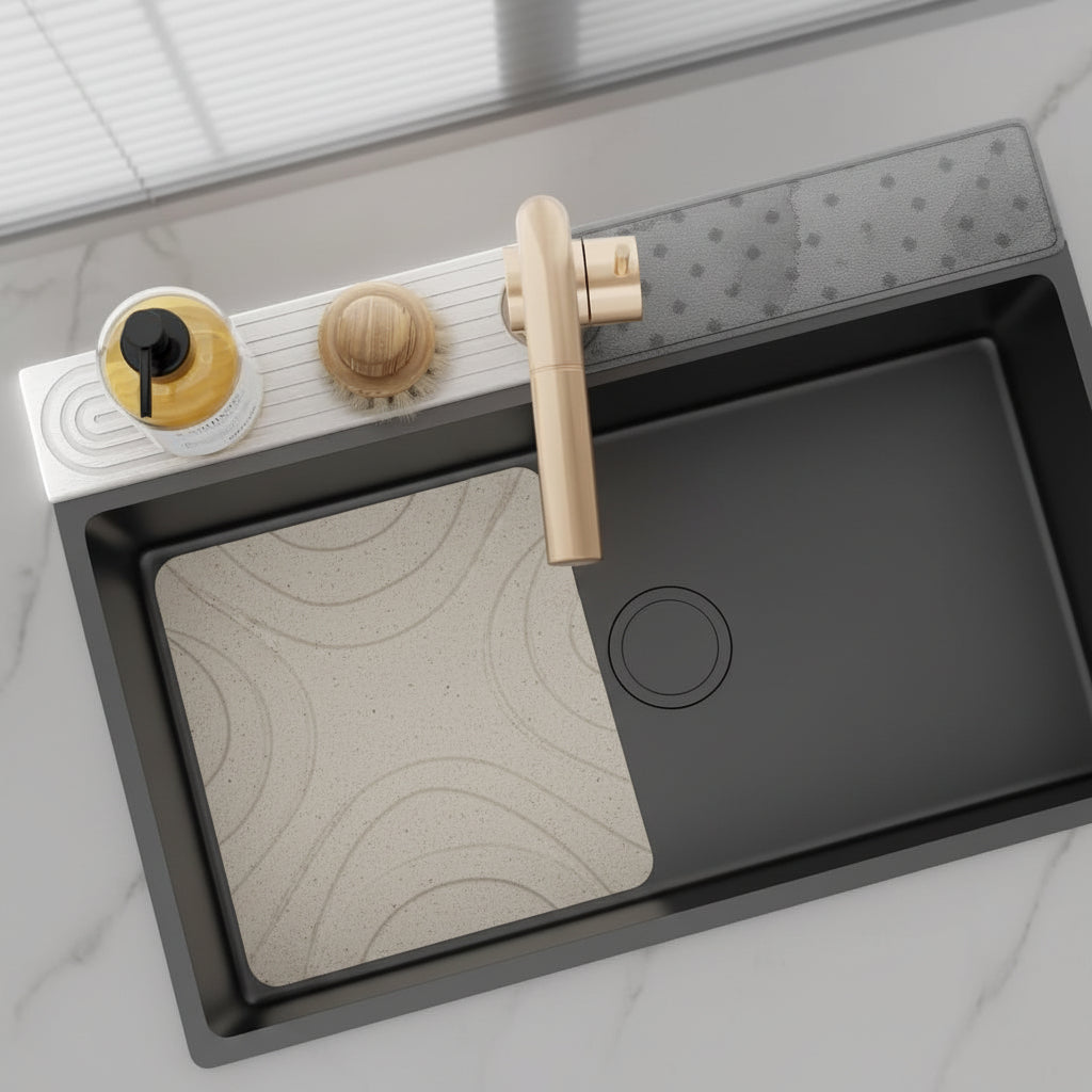Stone Dish Drying Mat, Diatomite Sink Mat with Tap Cutout, Draining Board Mat for Kitchen and Bathroom_05
