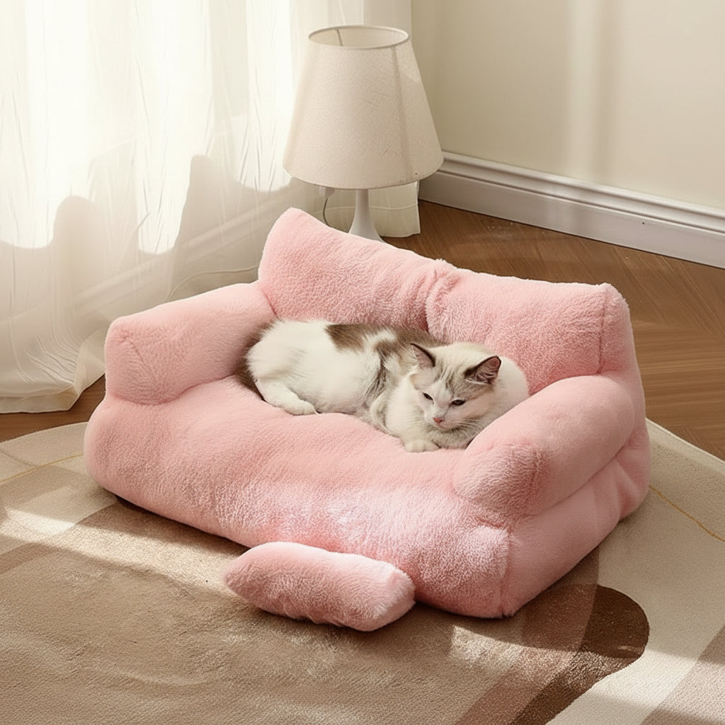 Dog Sofa Bed with Raised Edge, Fluffy Cat Bed – image 4