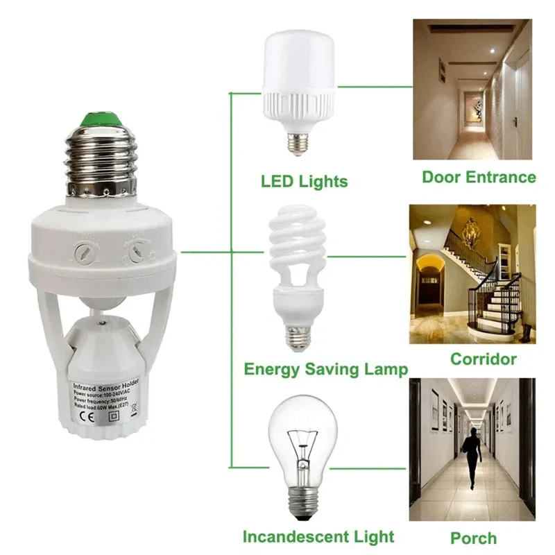 Motion Sensor E27 Lamp Holder, PIR Motion Sensor Light Switch for Indoor and Outdoor, Motion Activated Lighting Adapter_02