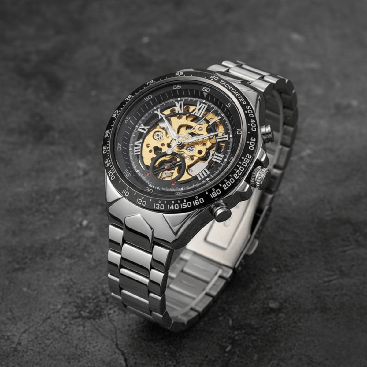 Mens Watch, Mechanical Watch for Men Powered by Motion, Luxury Silver or Gold Watch with 46 mm Stainless Steel Case