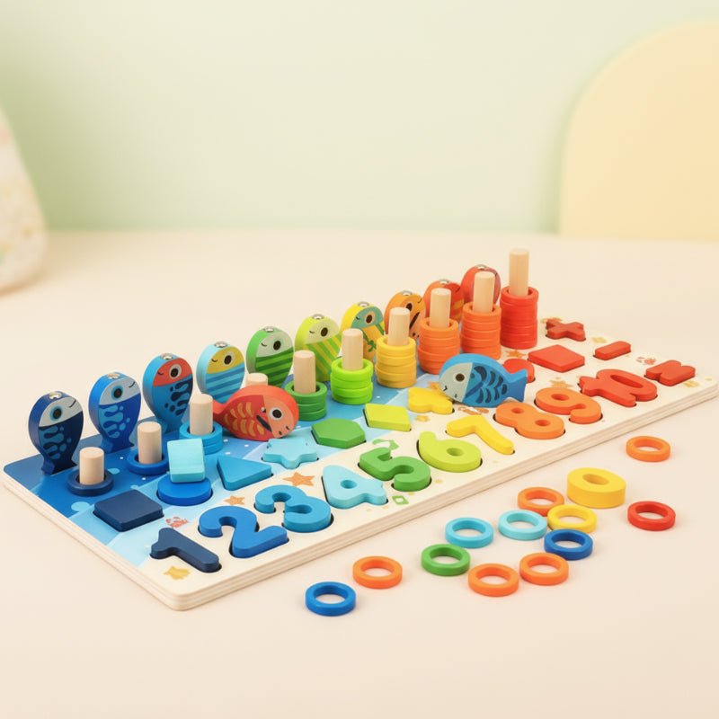 Wooden Puzzle Montessori Counting Board, Number Puzzle with Wooden Fishing Game, Montessori Toys for 3 Year Olds_00