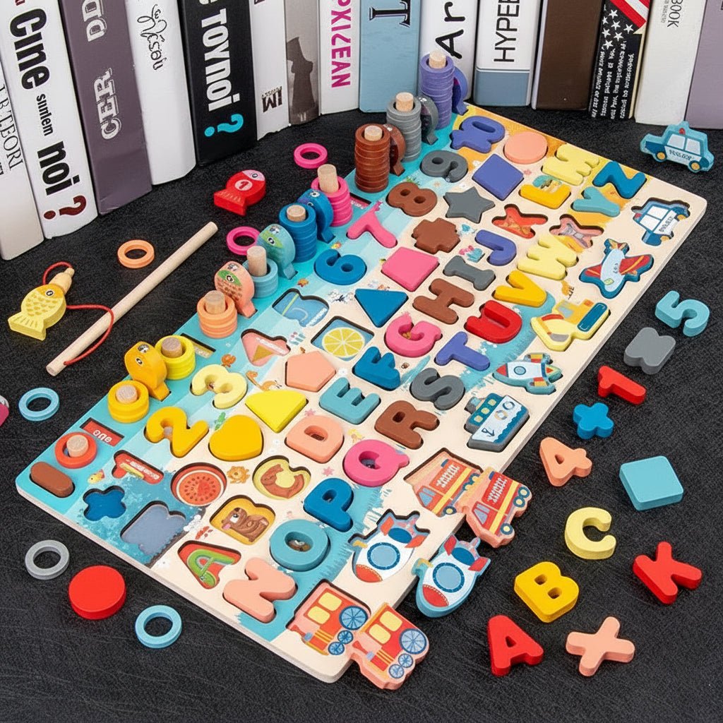 Wooden Puzzle Montessori Counting Board, Number Puzzle with Wooden Fishing Game, Montessori Toys for 3 Year Olds_01