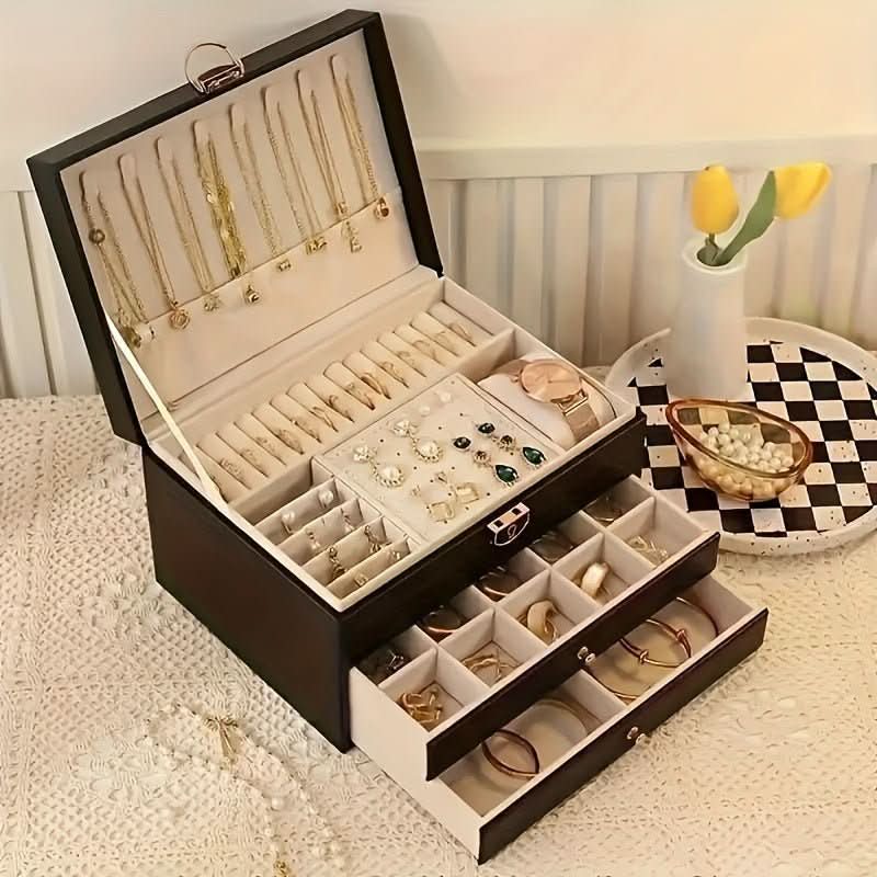 Jewellery Box for Women, Travel Jewellery Box in PU Leather, Jewellery Organiser for Rings and Necklaces
