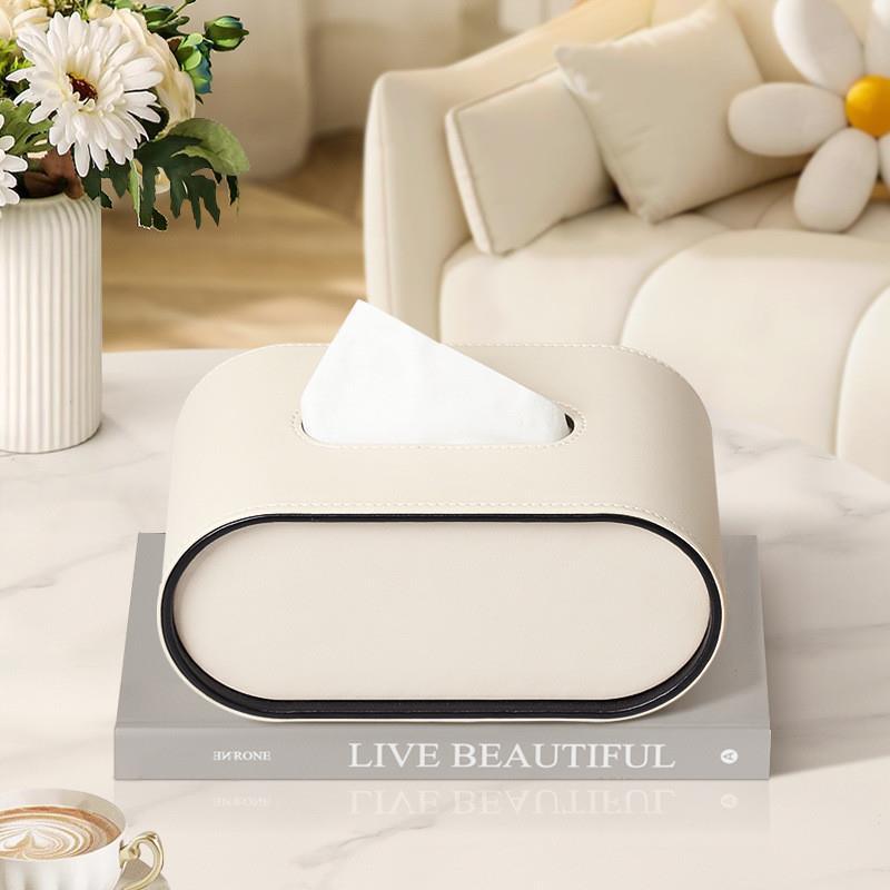Tissue Box Cover, Oval Leather Tissue Box Holder with Contrast Piping, Bathroom Accessories and Home Decor_04