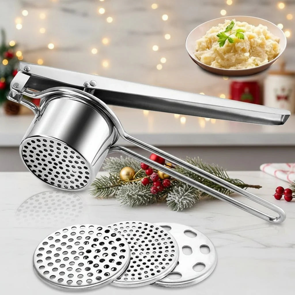 Potato Ricer with 3 Interchangeable Discs, Stainless Steel Food Ricer, Vegetable Ricer for Fruit Purees, Potato Press_01