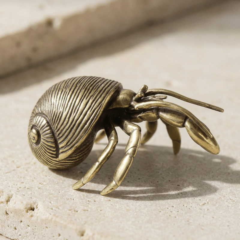 Brass Hermit Crab Figurine, Coastal Decor