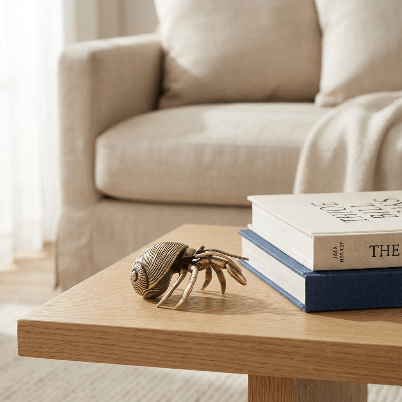 Brass Hermit Crab Figurine, Nautical Home Decor – image 4