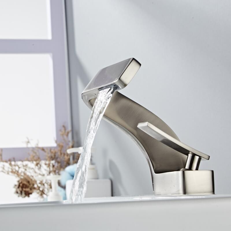 Elegant Curved Faucet | Waterfall Spout & Dual Handle Controls | Modern Design for Effortless Flow in Kitchen and Bathroom 10