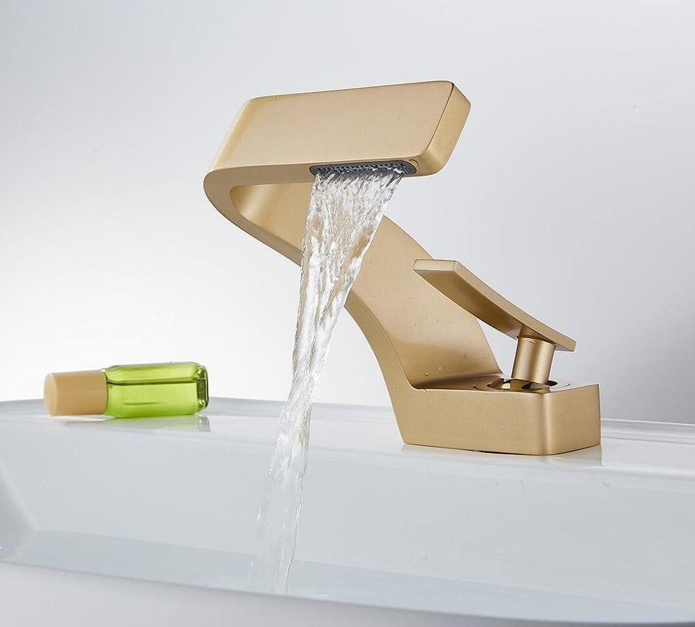 Elegant Curved Faucet | Waterfall Spout & Dual Handle Controls | Modern Design for Effortless Flow in Kitchen and Bathroom 9