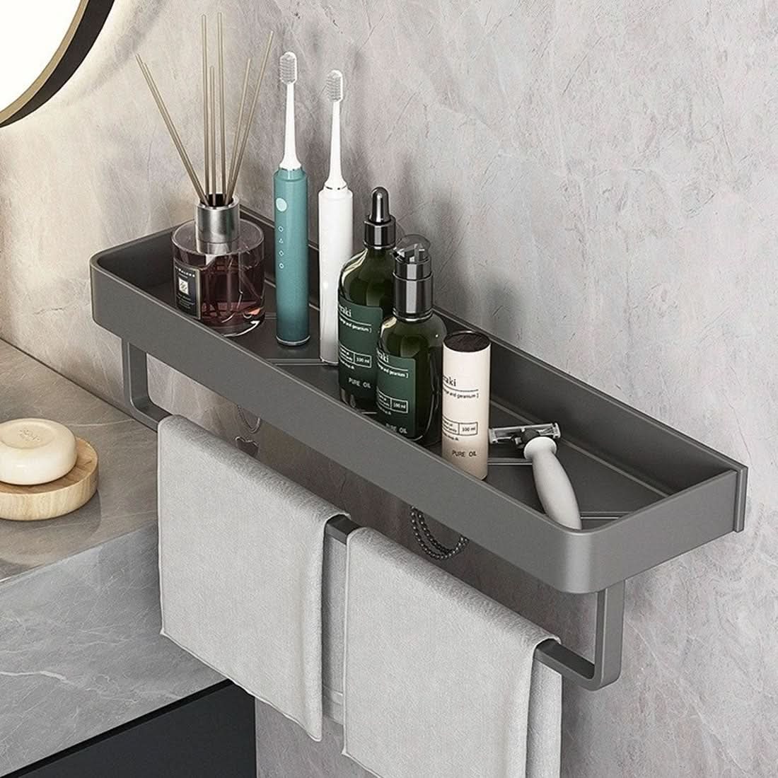 Wall Shelf for Bathroom with Towel Rail Option, No Drill Shelf Self Adhesive, Bathroom Storage Shelf 30 to 50 cm_01