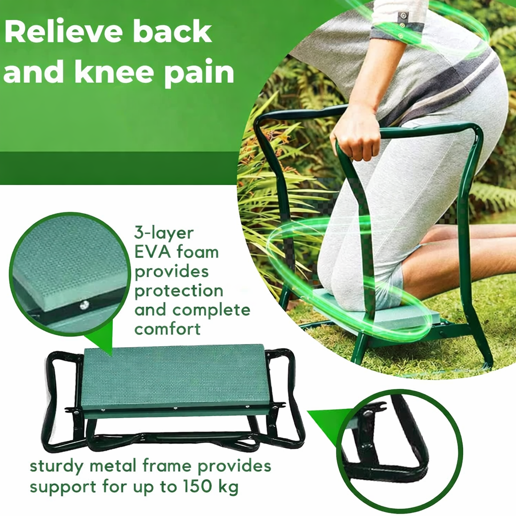 Garden Kneeler Seat 2 in 1, Foldable Gardening Kneeler with Padded Rest and Tool Bag – image 7