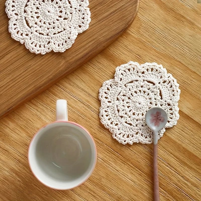 Crochet Drink Coasters, Boho Vintage Home Decor and Housewarming Gift