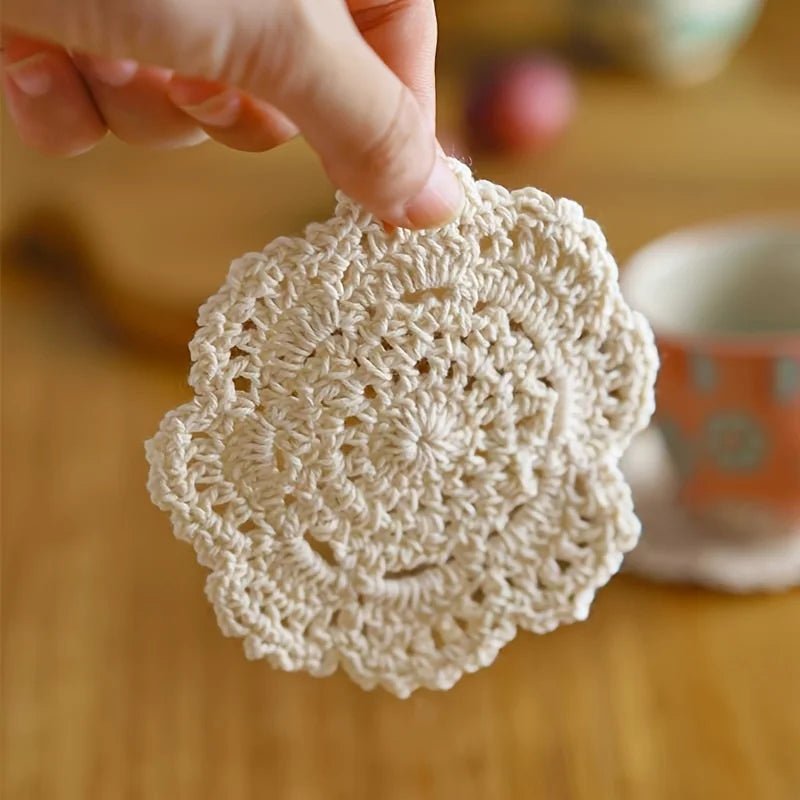 Crochet Drink Coasters, Handmade Crocheted Coasters with Flower Pattern – image 4