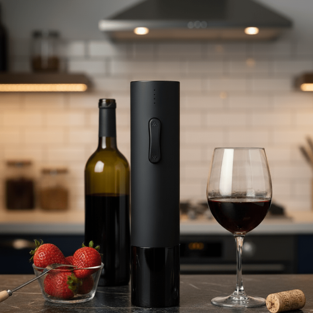 Electric Wine Bottle Opener with Cutter, One Button Automatic Corkscrew, Wine Gifts, Bar Accessories, Kitchen Gadget_00