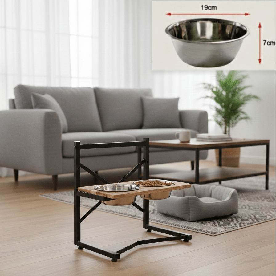Dog Feeding Station with Stainless Steel Bowls, Raised Dog Bowls with Stand
