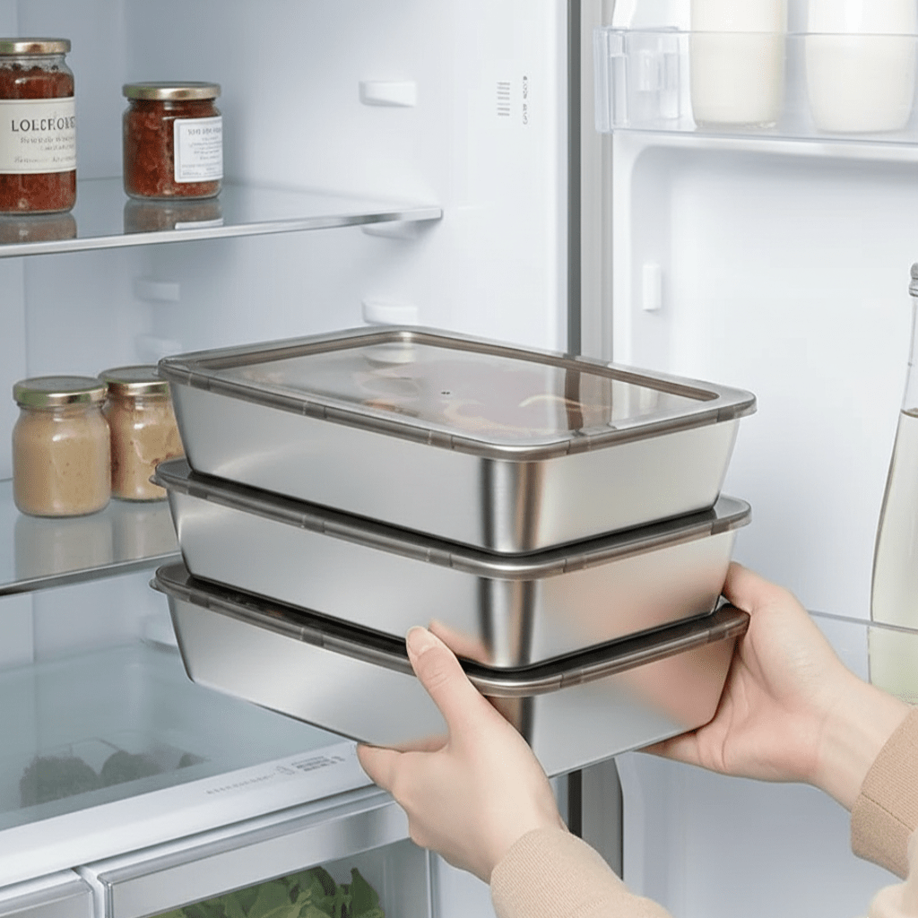 Stainless Steel Lunch Box, Meal Prep Containers with Airtight Lid, Stainless Steel Food Container for Fridge and Freezer