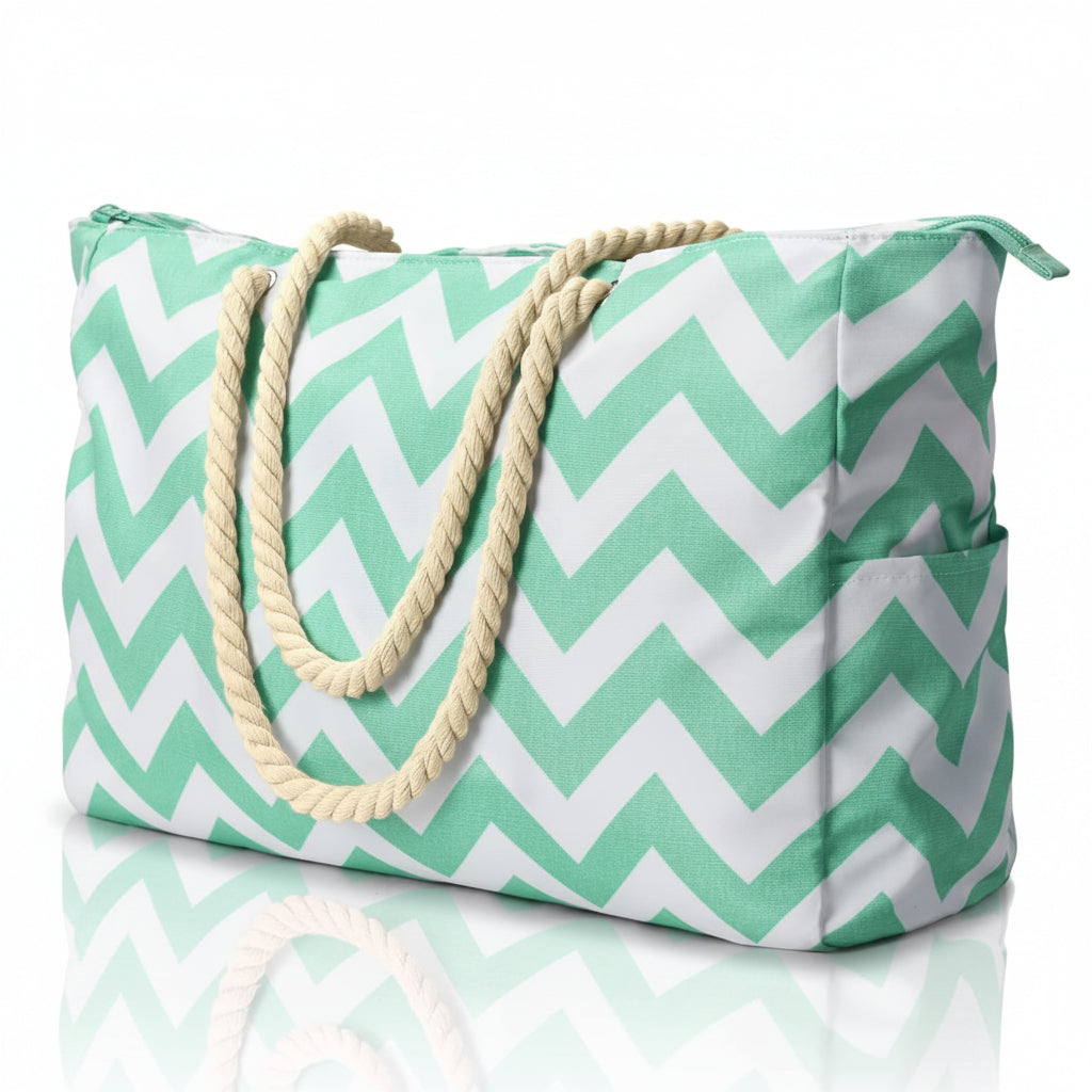 Large Beach Bag with Zip, Foldable Travel Bag with Pockets – image 20