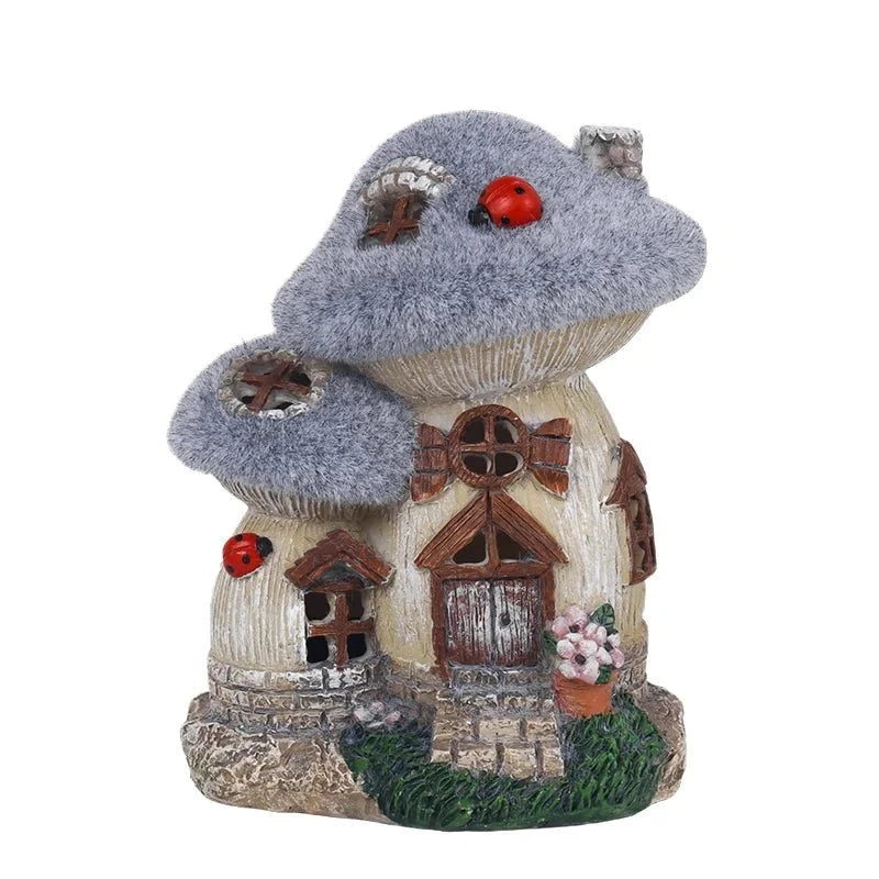 Mushroom House Garden Sculpture, Solar Garden Lights for Outdoor, Fairy House Garden Ornaments_06