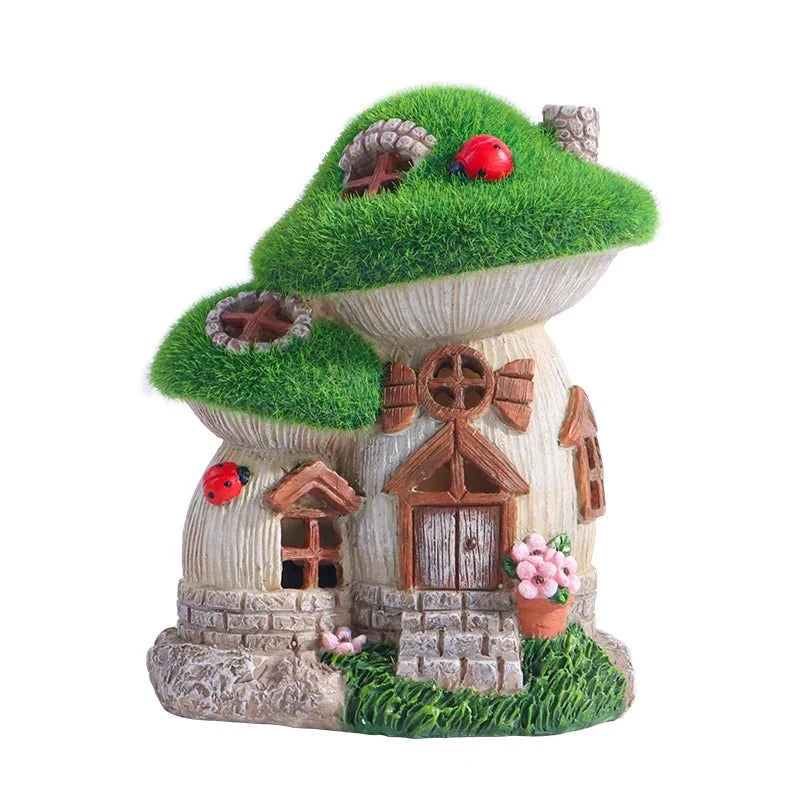Mushroom House Garden Sculpture, Solar Garden Lights for Outdoor, Fairy House Garden Ornaments_08